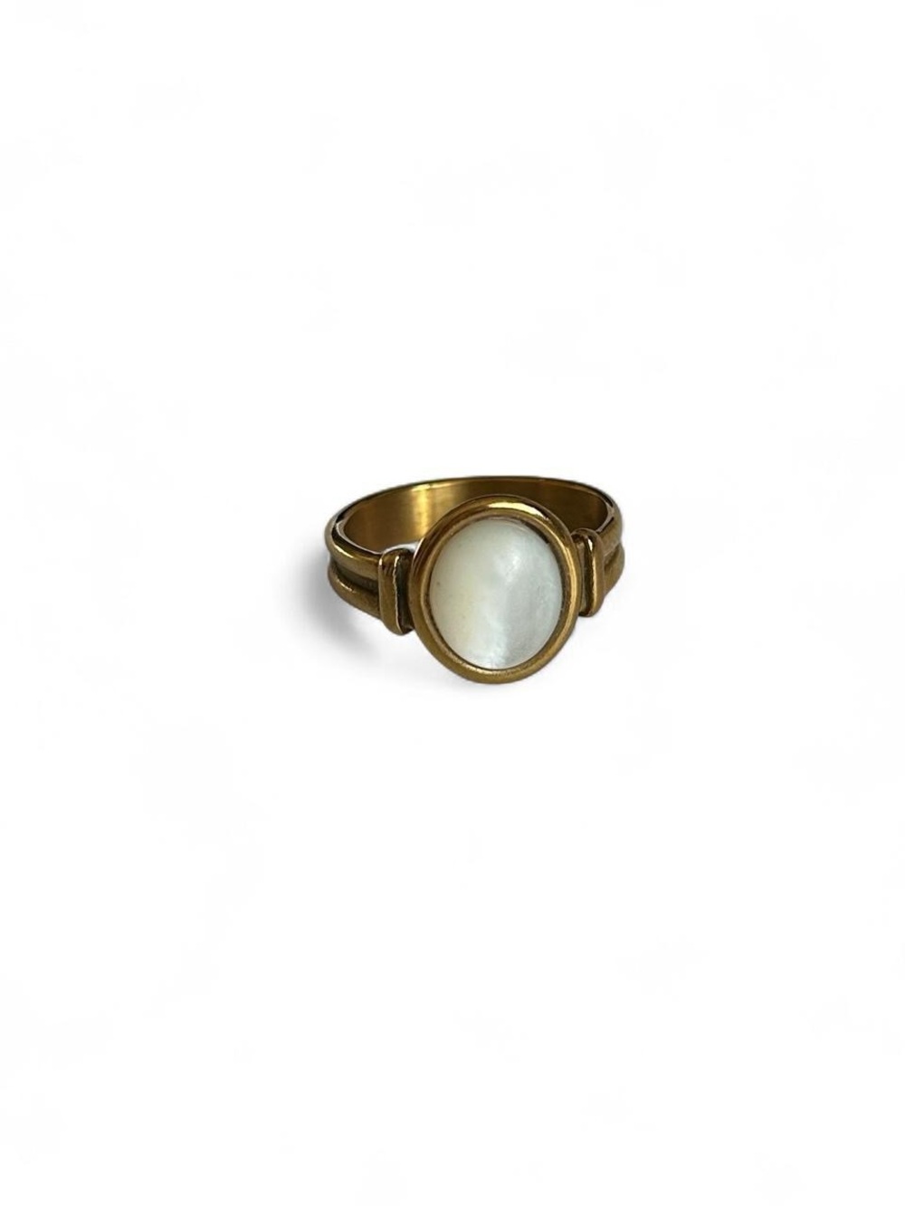 Baltic Born Gold Tone Ring with White Mother-of-Pearl Oval